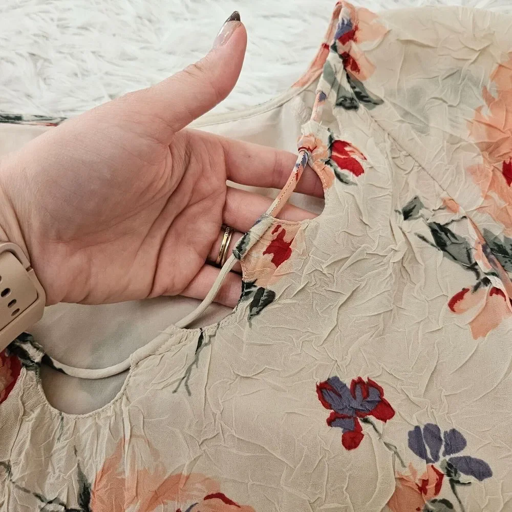 Lucky Brand Women's Floral Crinkle Flutter Sleeve Romantic Babydoll Blouse Sz XL - Picture 4 of 10